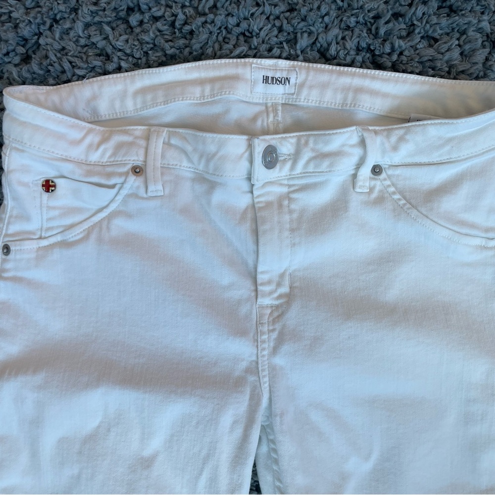 Hudson White Straight Leg Jeans with Cuffed Hem - Picture 6 of 6
